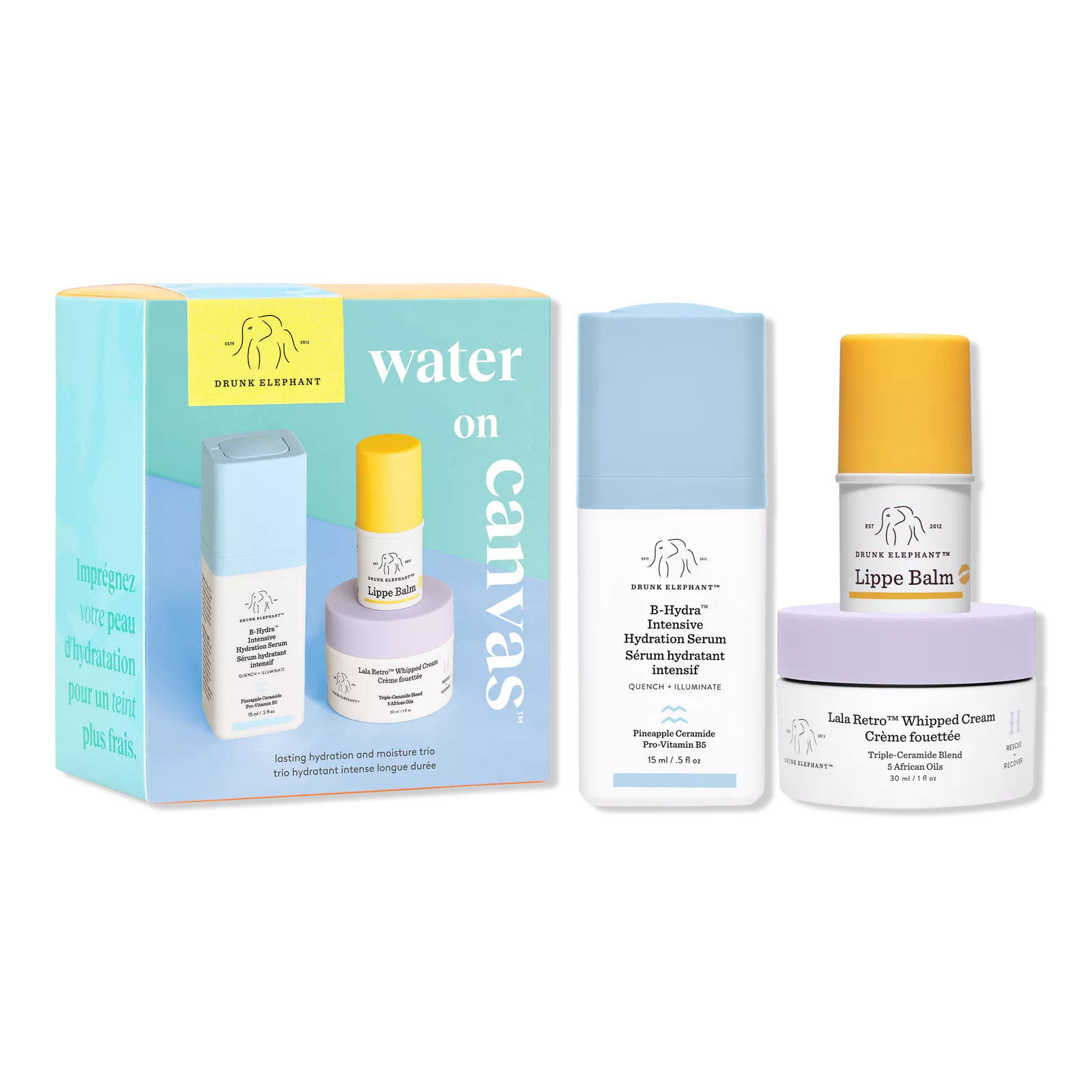 DRUNK ELEPHANT WATER ON CANVAS TRAVEL SIZE MINI GIFT SET PREVENTA