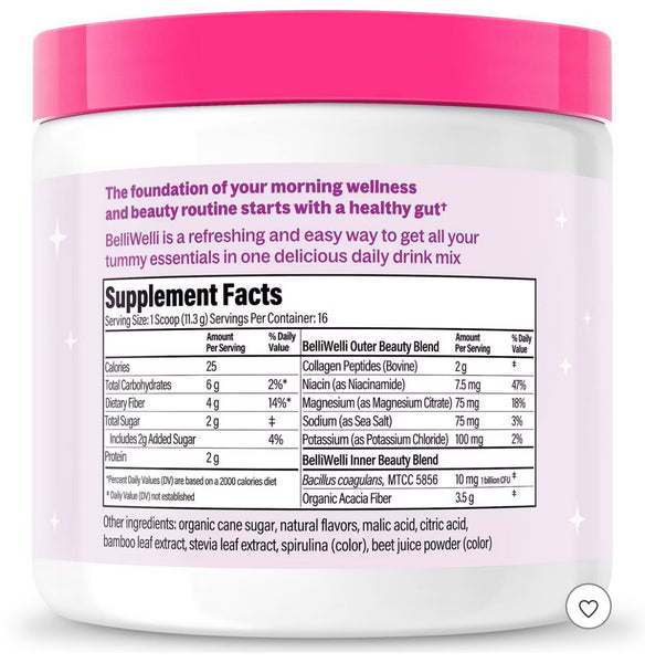 BELLIWELLI SUPLEMENTO CON PROBIÓTICOS, ELECTROLITOS, COLÁGENO STRAWBERRY LEMONADE 16SERV