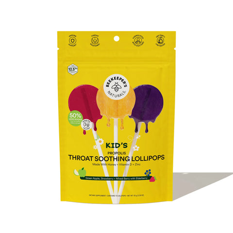 DULCES LOLLYPOPS PARA NIÑOS KIDS PROPOLIS COM VITAMINA D, ZINC Y PROPOLEO PARA EL DOLOR DE GARGANTA 15 UNIDADES MIX DE SABORES