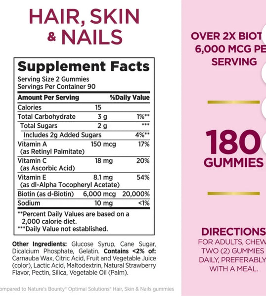HAIR, SKIN AND NAILS VITAMIN ADVANCED GOMITAS BIOTINA 180U PREVENTA