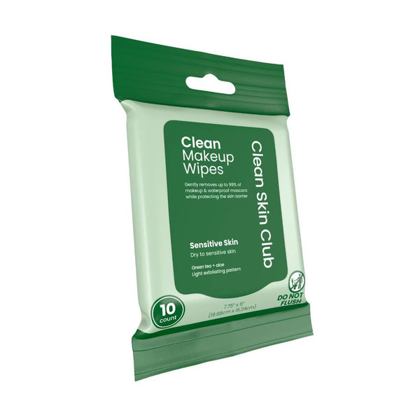 CLEAN SKIN CLUB TOALLITAS DESMAQUILLANTES PIEL SENSIBLE 10 U MINI TRAVEL SIZE PREVENTA