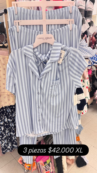PIJAMA 3 PIEZAS AZUL CELESTE DOS TALLAS