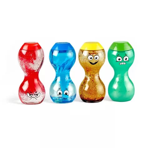 BOTELLAS DE LA CALMA Y EMOCIONES SENSORIALES KIDS: ENOJADO-TRISTE-CONTENTO-ASUSTADO PREVENTA