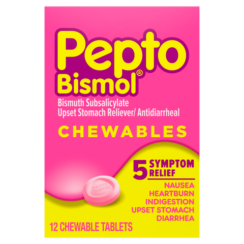 PEPTO BISMOL MASTICABLE TRAVEL SIZE 12 U SABOR CEREZA PREVENTA