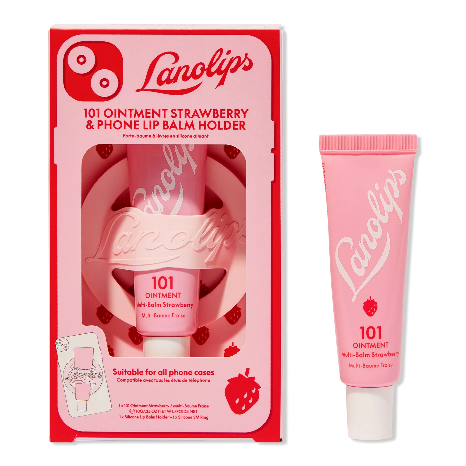 LANOLIPS 101 OINTMENT STAWBERRY AND PHONE LIP BALM HOLDER PREVENTA