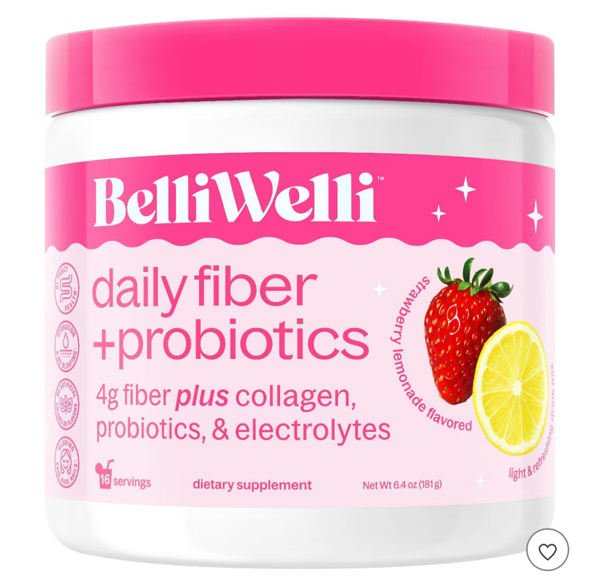 BELLIWELLI SUPLEMENTO CON PROBIÓTICOS, ELECTROLITOS, COLÁGENO STRAWBERRY LEMONADE 16SERV