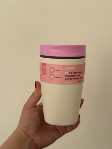 OWALA COFFEE CUP 12 OZ BEIGE CON TAPA ROSADA