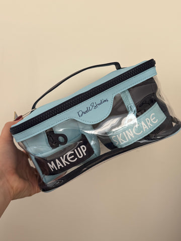 KIT COSMETIQUEROS AZUL MARINO Y CELESTE 3 U