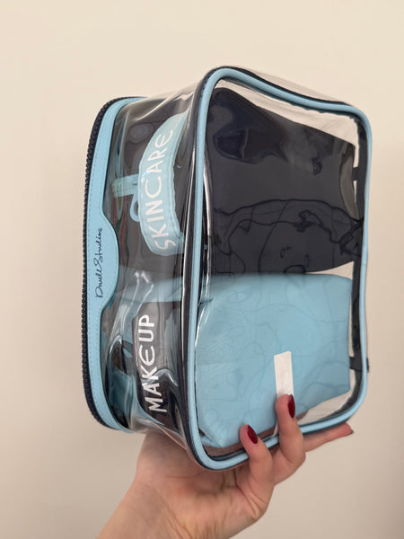 KIT COSMETIQUEROS AZUL MARINO Y CELESTE 3 U