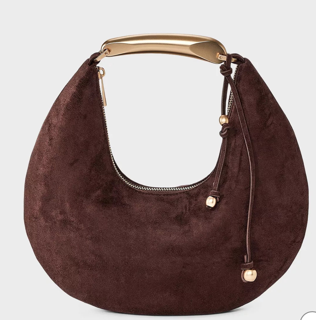 CARTERA METAL HANDLE CRESCENT HANDBAG BROWN PREVENTA