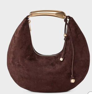 CARTERA METAL HANDLE CRESCENT HANDBAG BROWN PREVENTA