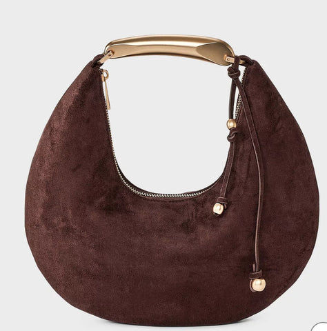 CARTERA METAL HANDLE CRESCENT HANDBAG BROWN PREVENTA
