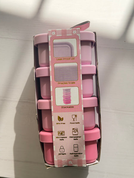 SET 4 SNACK BOX MEDIANOS SILICONA ULTRA RESISTENTE TONALIDADES ROSADOS CUADRADOS
