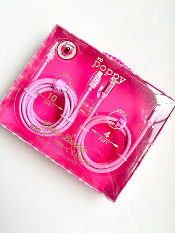 SET CABLE CARGADOR IPHONE ROSADO